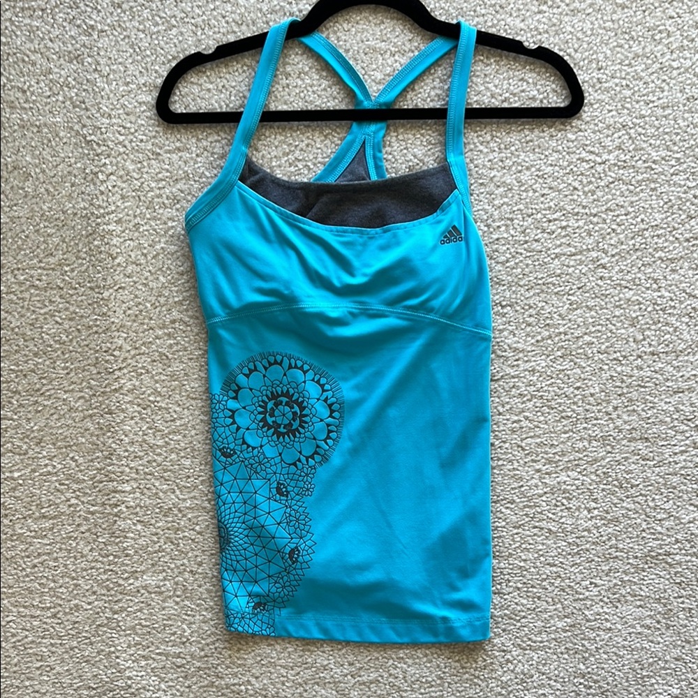 Adidas Blue Fitted Cut Out Tank Top